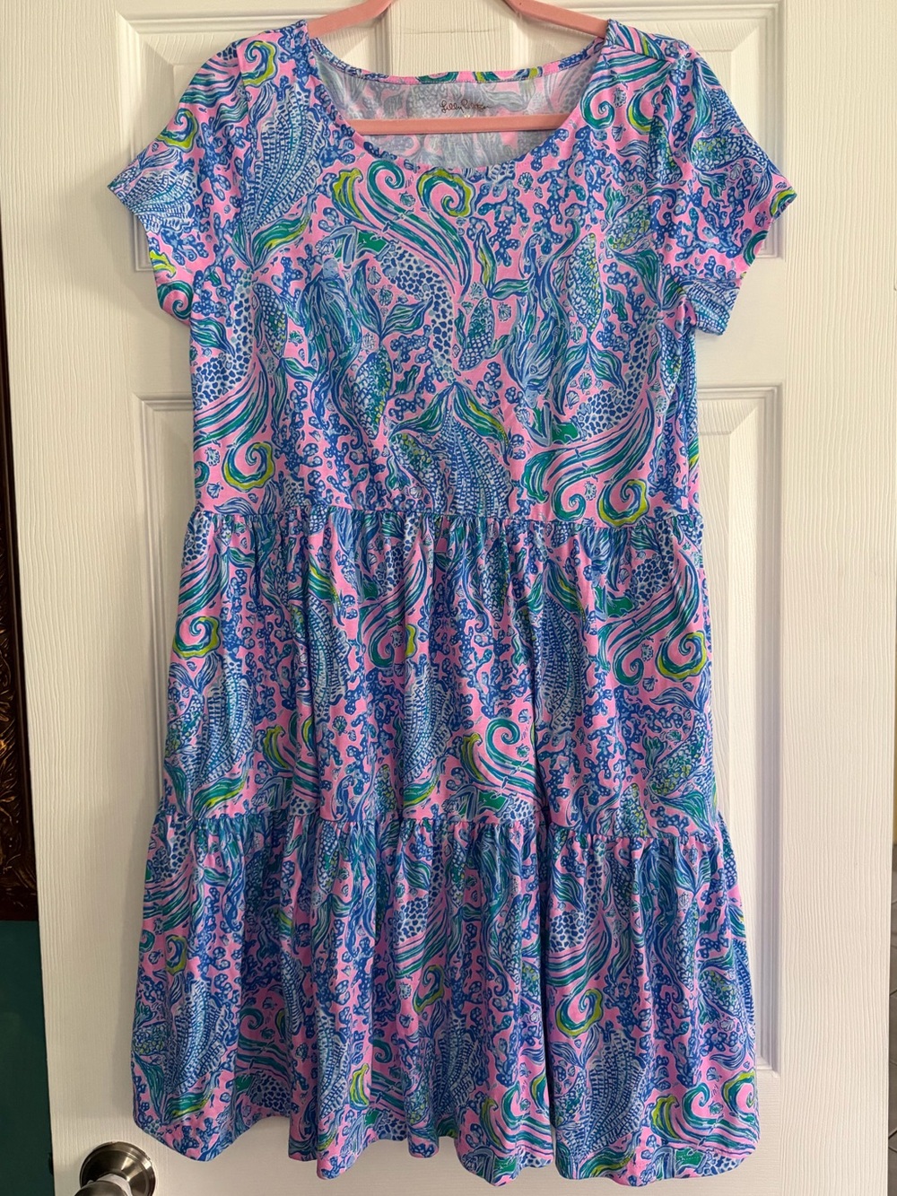 LILLY PULITZER SHORT SLEEVED PINK & BLUE  DRESS M